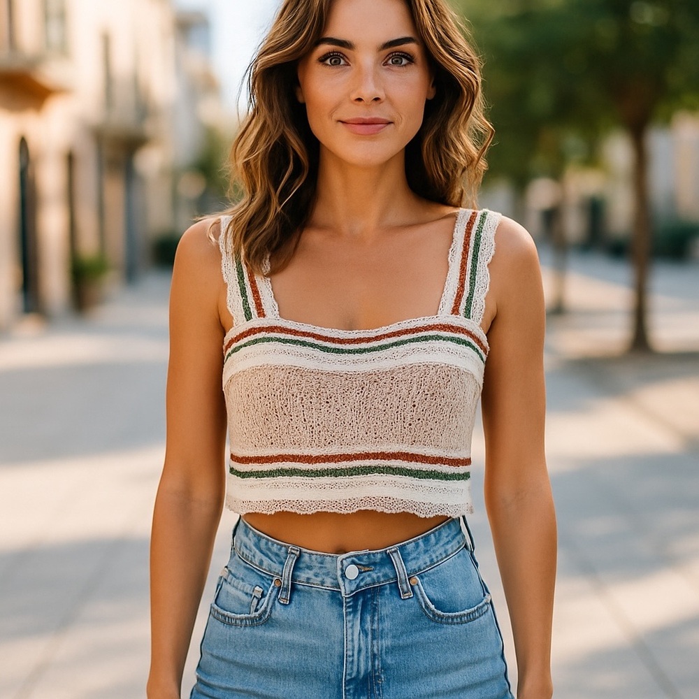 Hem & Thread Cropped Striped Knit Tank Top